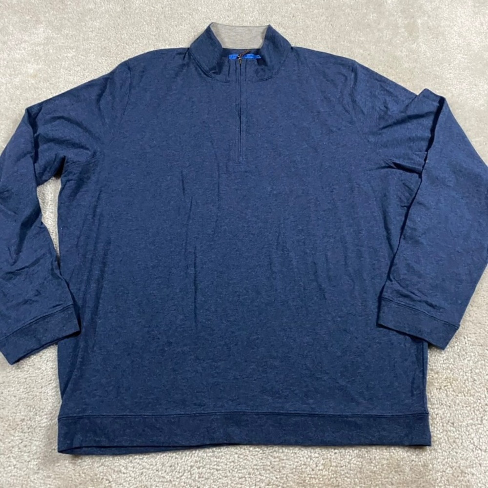 J. McLaughlin Sweater Mens XL Navy Blue Pima Cotton 1/4 Zip Pullover Preppy